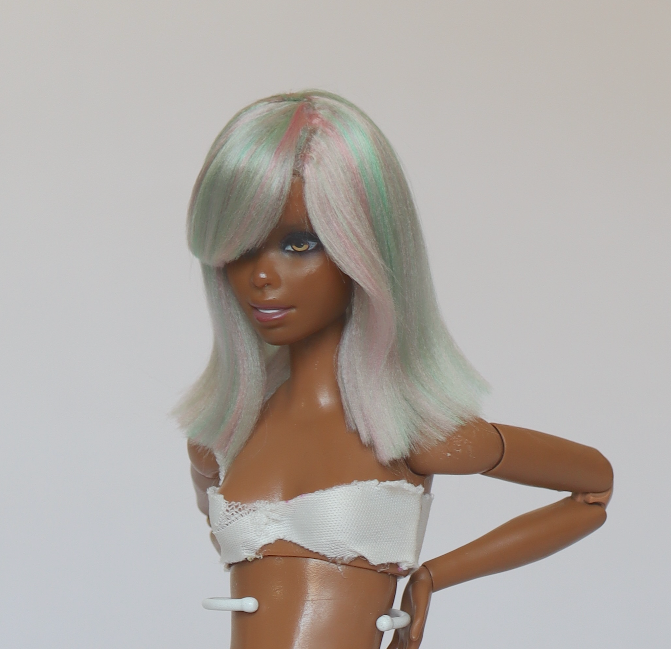 Handmade crafted Barbie doll hair wig accessory in color Watermelon Iridescent